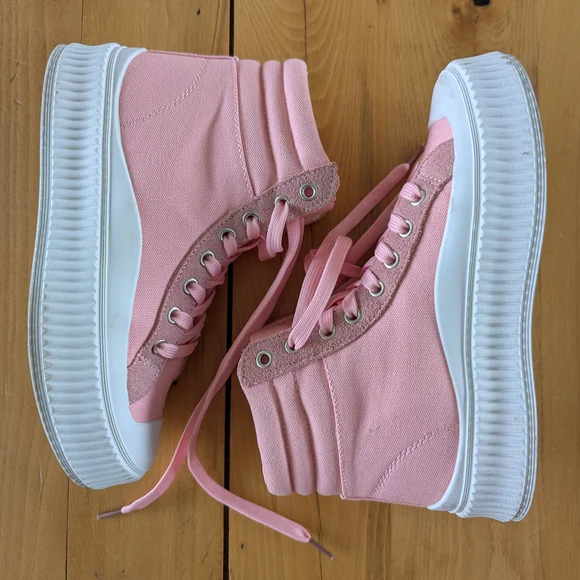 Women's Pink Canvas High-Top Sneakers - Picture 2 of 7